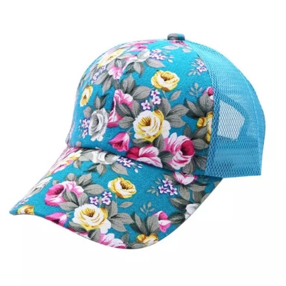 Boutique TEAL Floral Baseball Hat